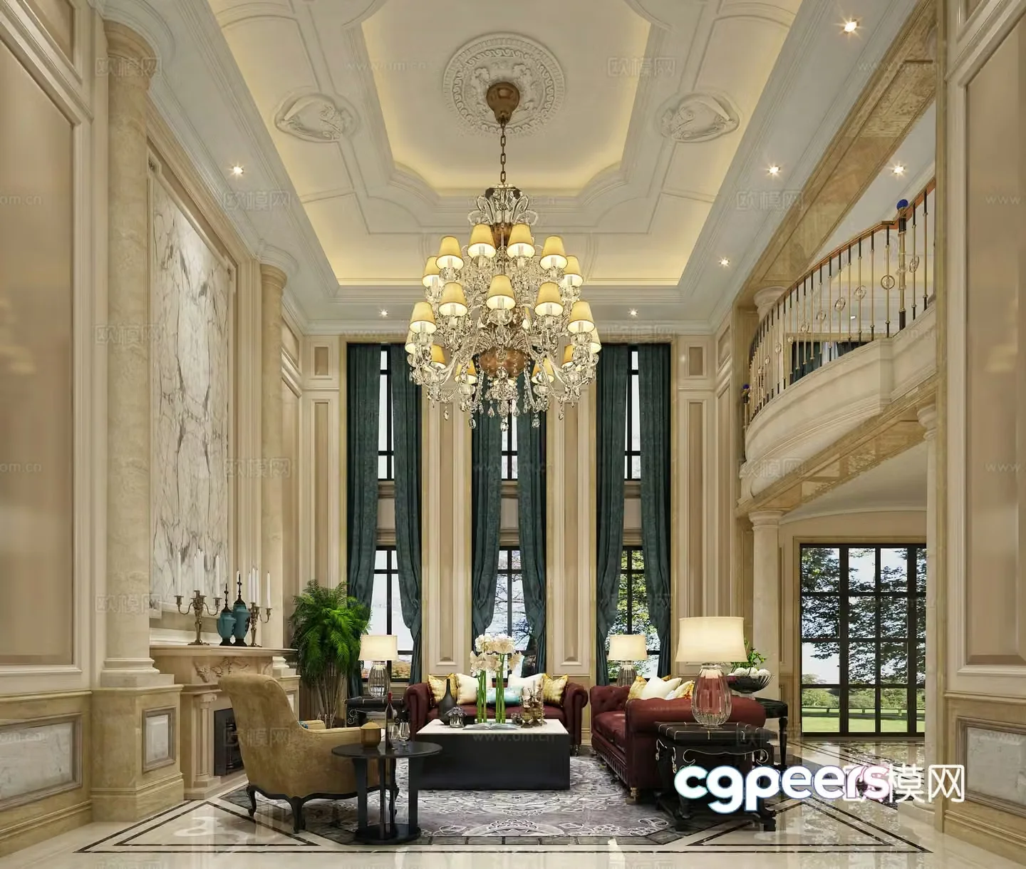Neoclassical living and dining room 3D model