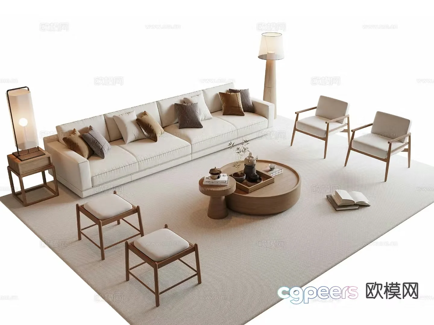 New Chinese style sofa coffee table modular sofa 3d model