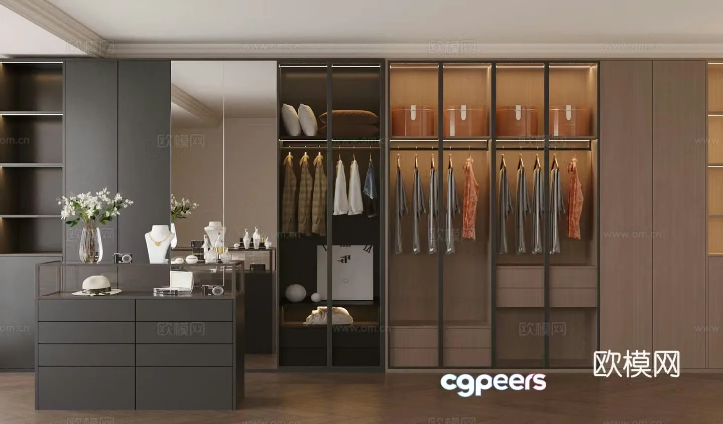 Modern Italian wardrobe Light luxury Italian wardrobe Glass wardrobe Island cloakroom Bedroom wardrobe 3D model