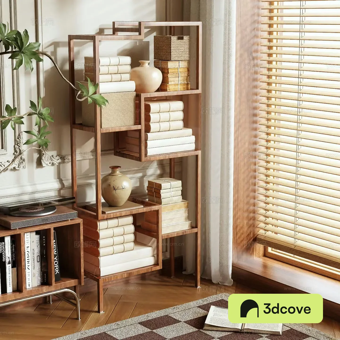 Log style bookcase bookshelf