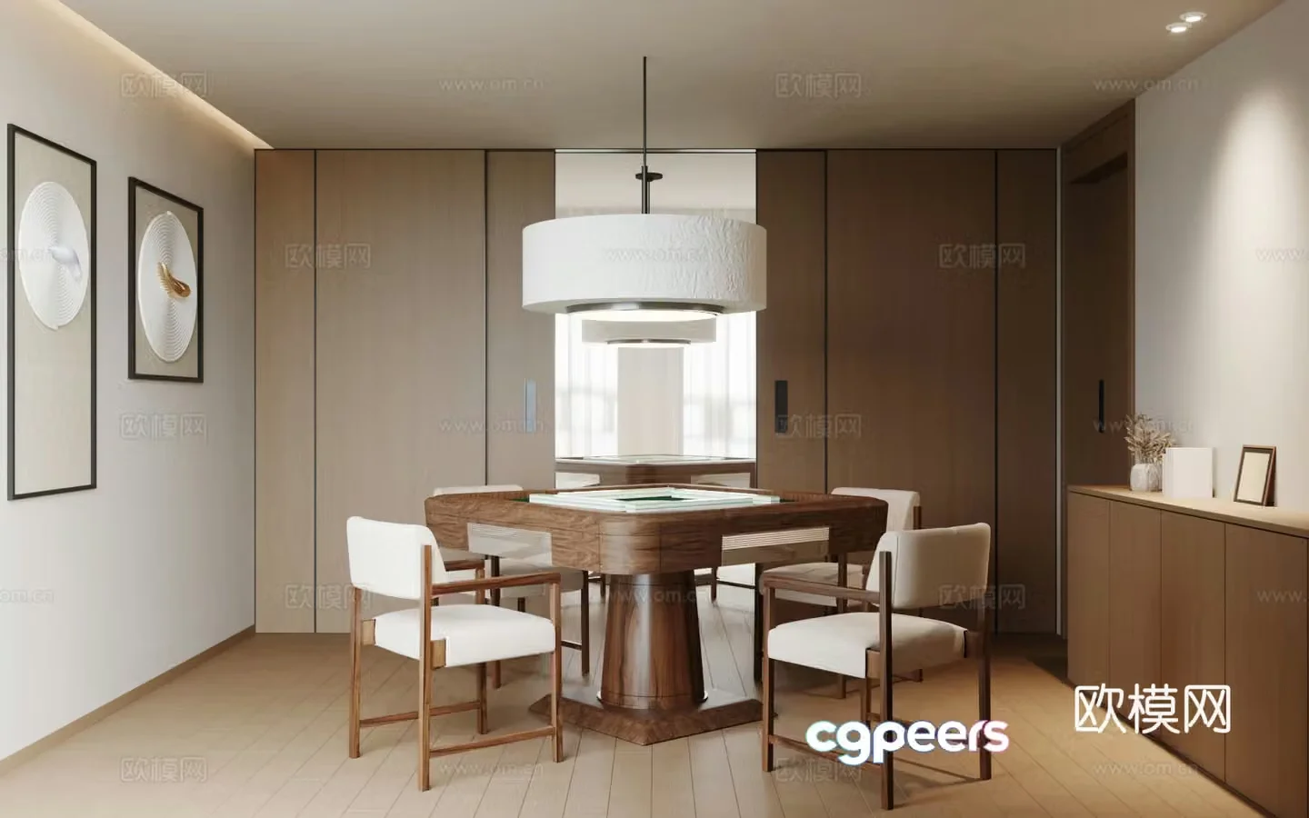 Chess and card room New Chinese mahjong table Chandelier 3D model