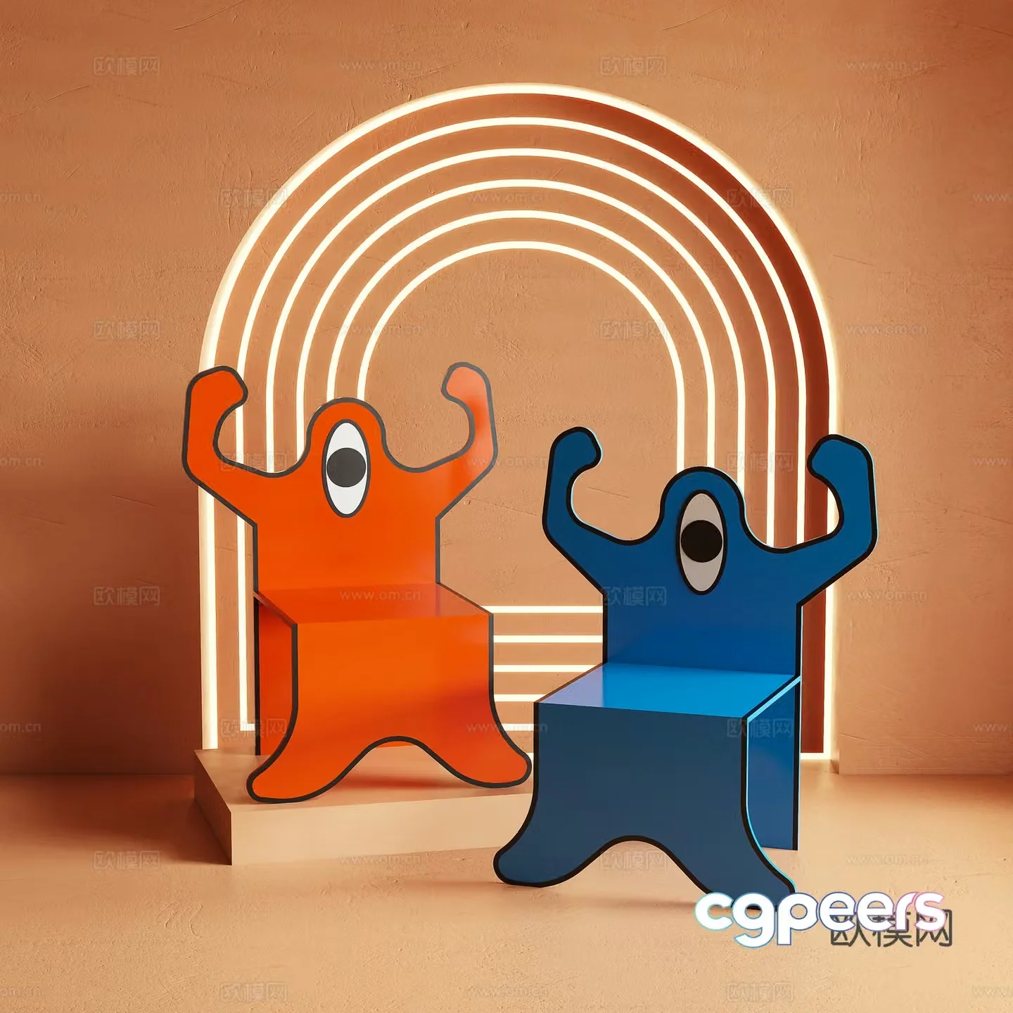 Modern single chair cartoon chair dopamine 3d model