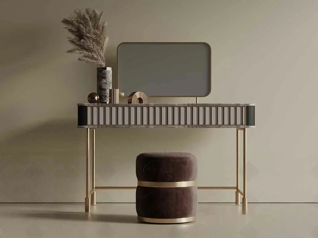 Modern Gold And Gray Vanity 3D Model – 449 – VRAY Render