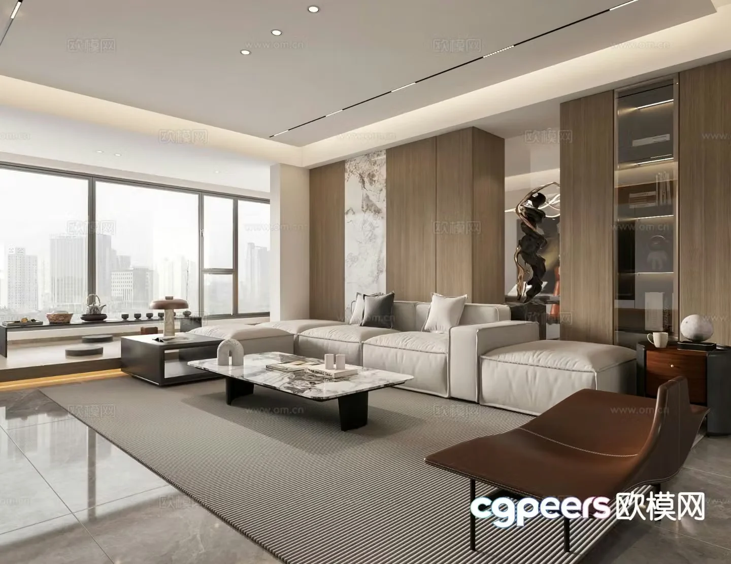 Modern living room study room open kitchen 3D model