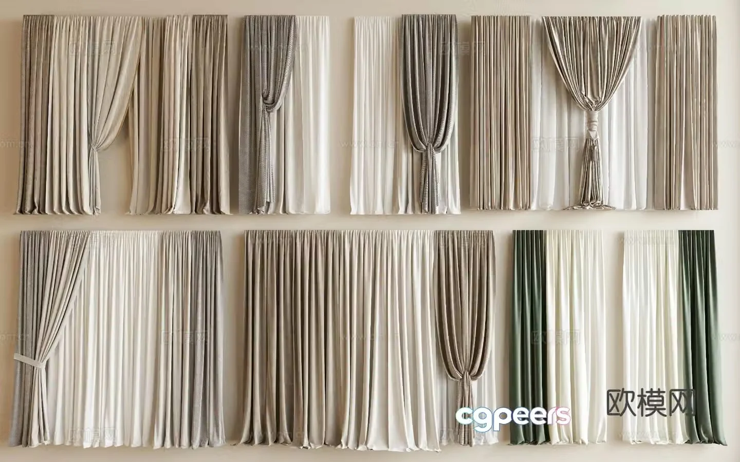 Modern curtains curtains pleated curtains 3d model