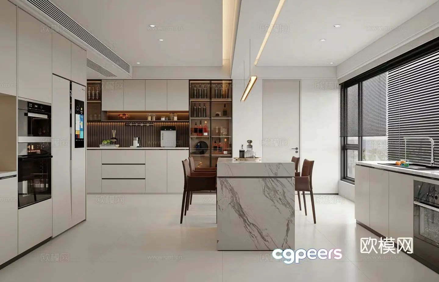 Modern restaurant island wine cabinet simple refrigerator modern living restaurant kitchen 3d model