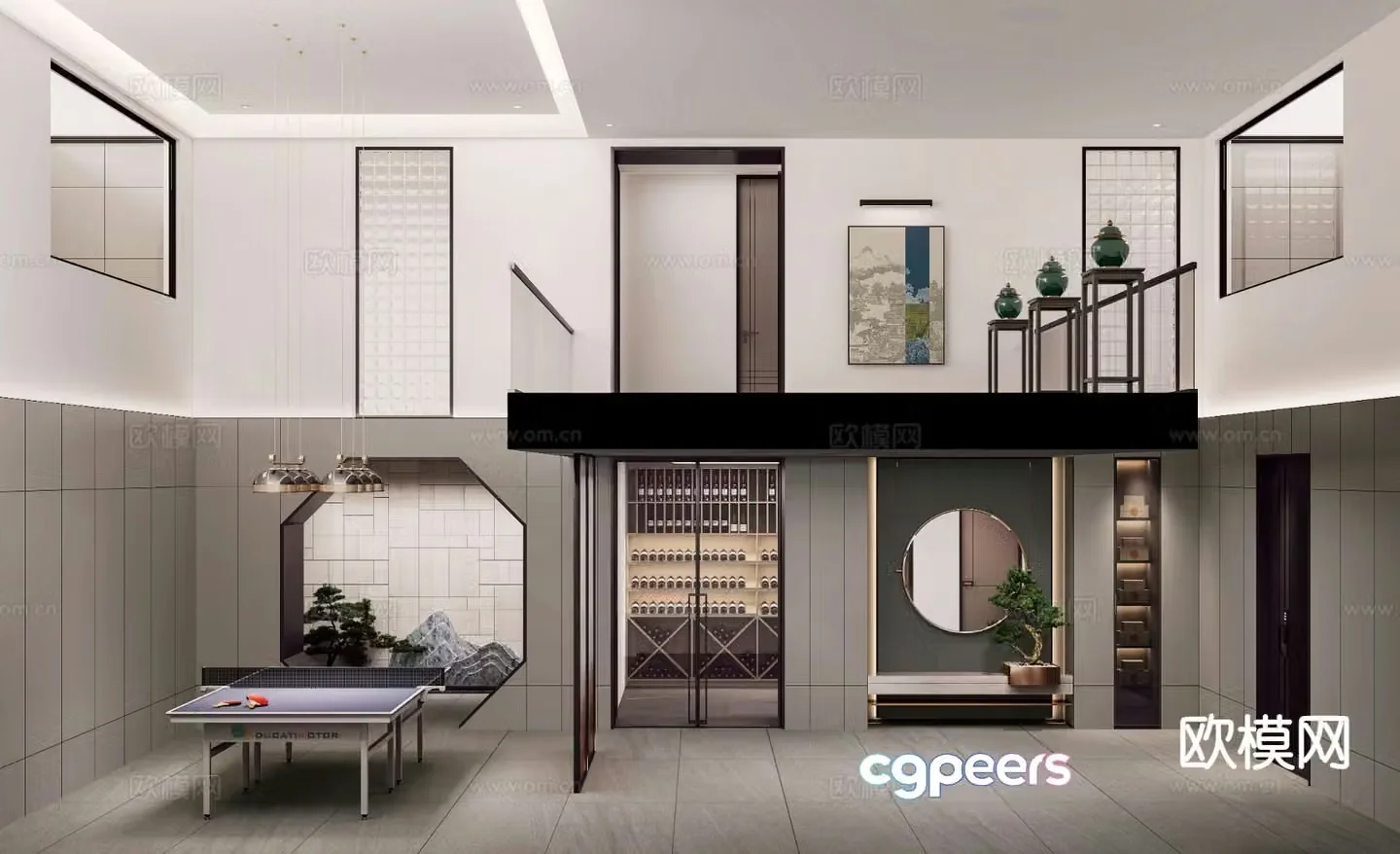 New Chinese style villa entertainment room basement 3D model