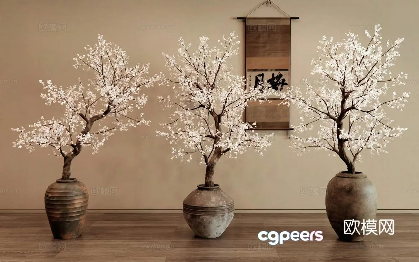 New Chinese-style plum blossom pot plant peach tree clay pot vase clay pot 3d model