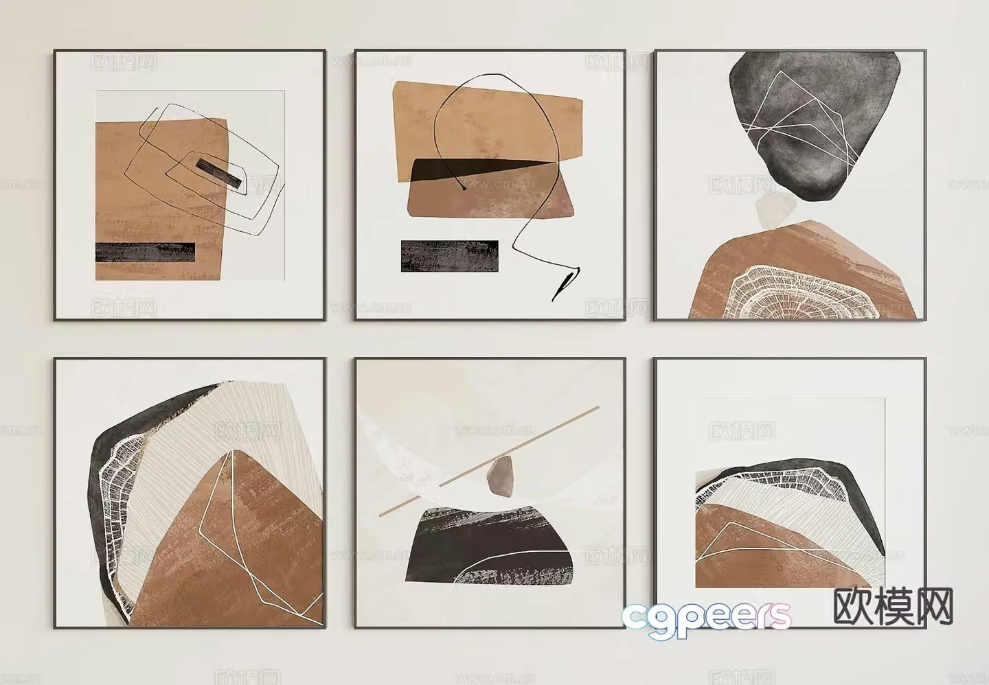 Wabi-sabi hanging painting combination painting abstract painting 3d model
