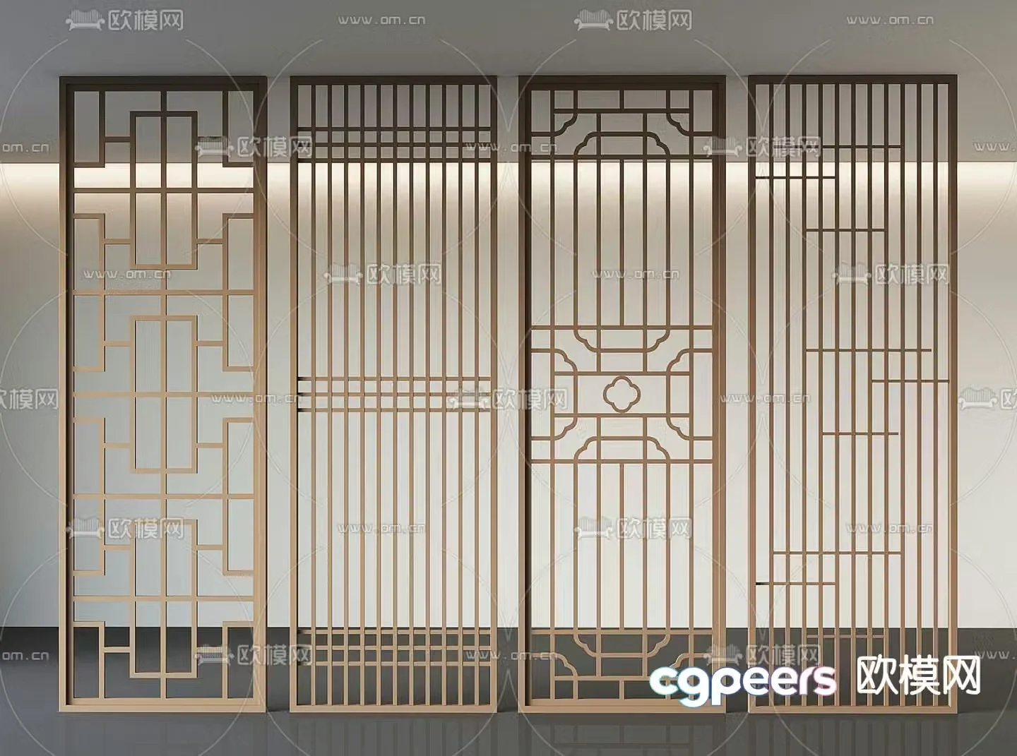 New Chinese style lattice hollow partition 3D model