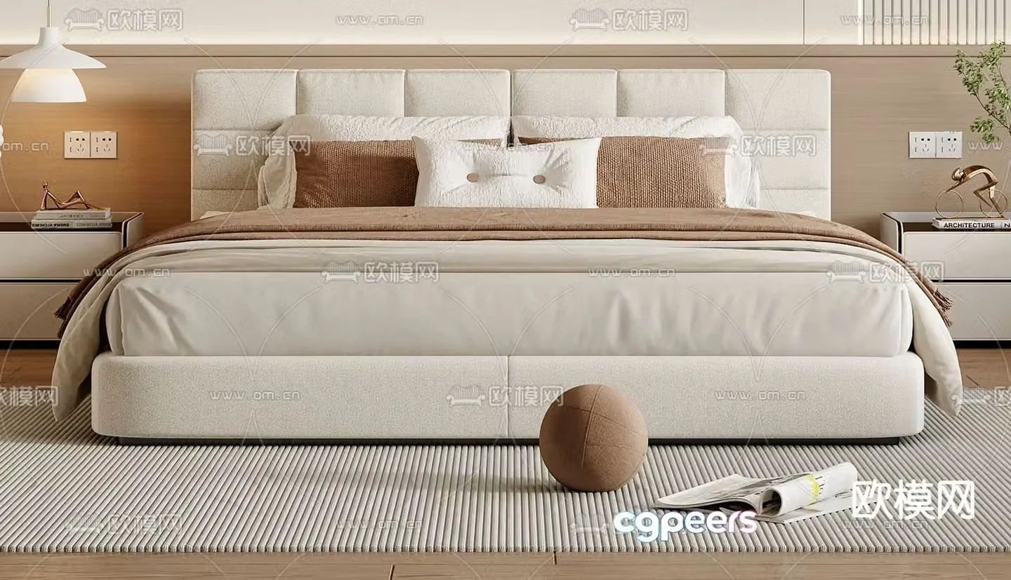 Cream style double bed 3d model
