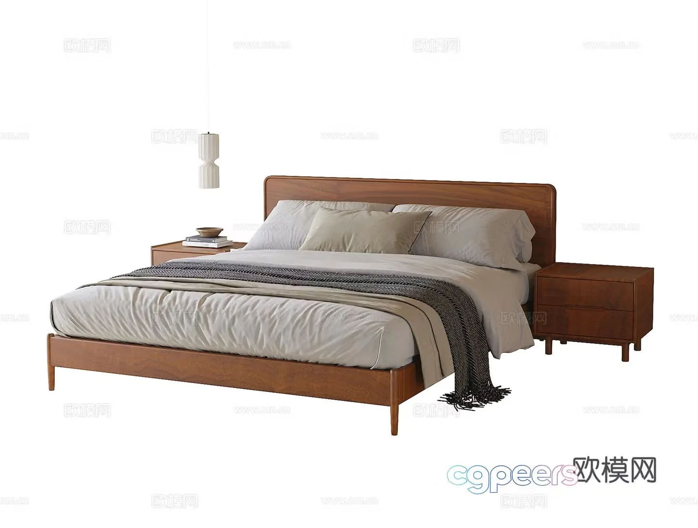 Modern double bed nightstand 3d model