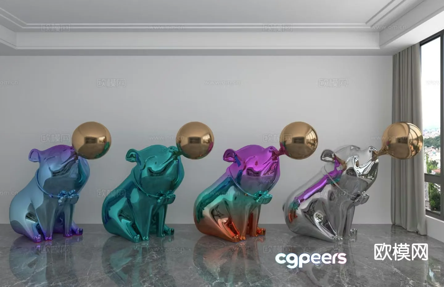 Modern pet pig sculpture ornament 3D model