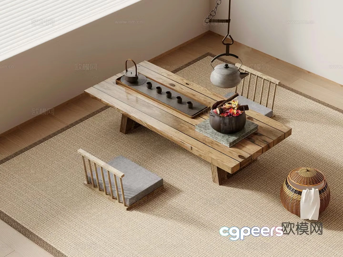Tea table and chairs Jijifeng tea table and chairs tea set 3D model