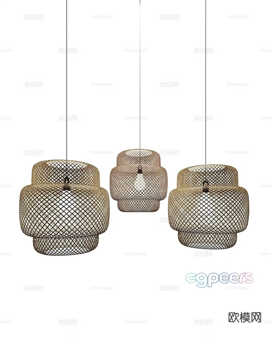 New Chinese style chandelier rattan chandelier 3d model