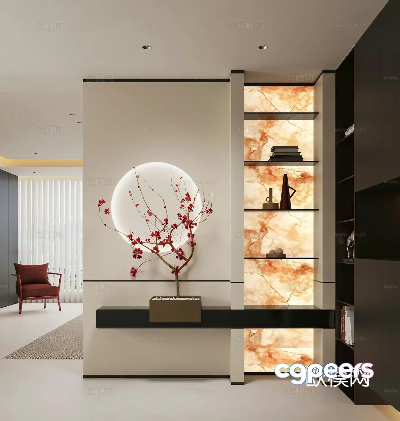 Modern entrance hallway Decorative entrance hall Porcelain partition Entrance entrance hall Translucent stone background 3D model