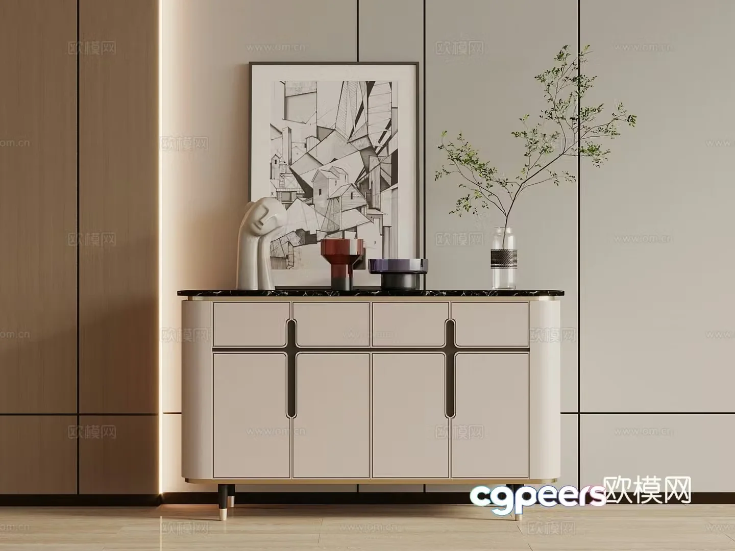 Modern porch cabinet side cabinet ornaments decorative painting floral art 3d model