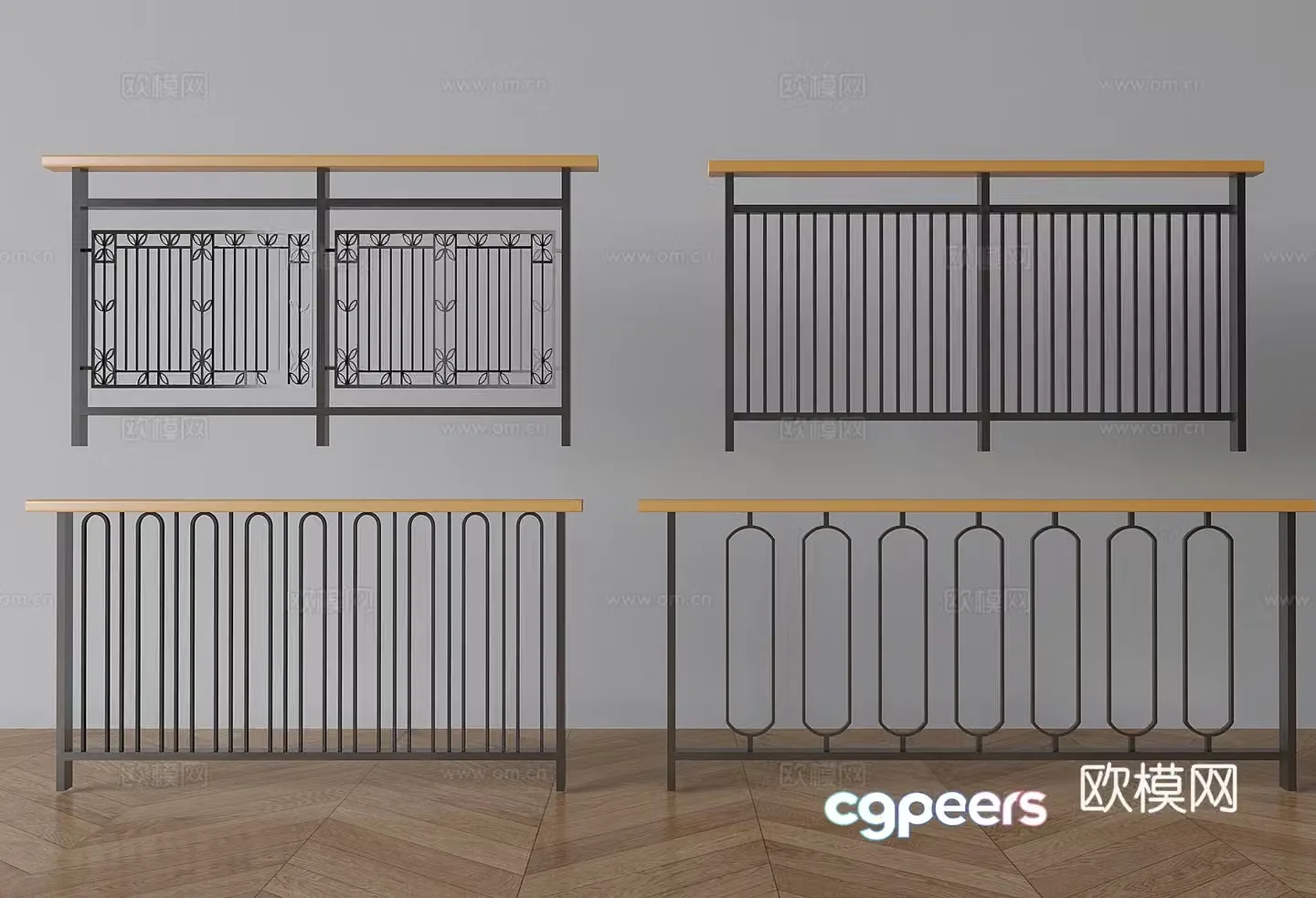Wrought iron hollow railing fence Stair railing handrail guardrail 3D model