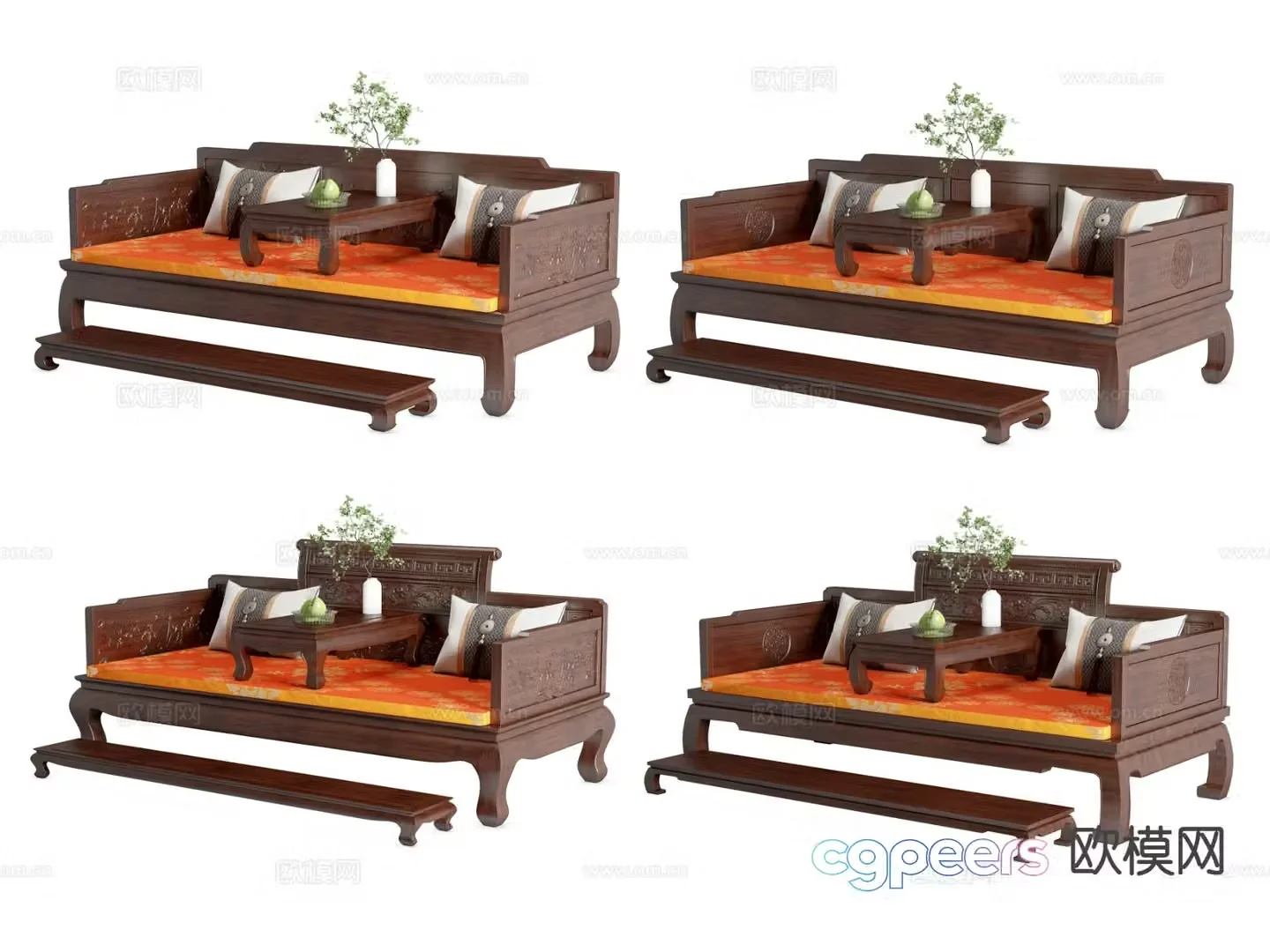 New Chinese style solid wood Arhat bed Arhat couch 3D model