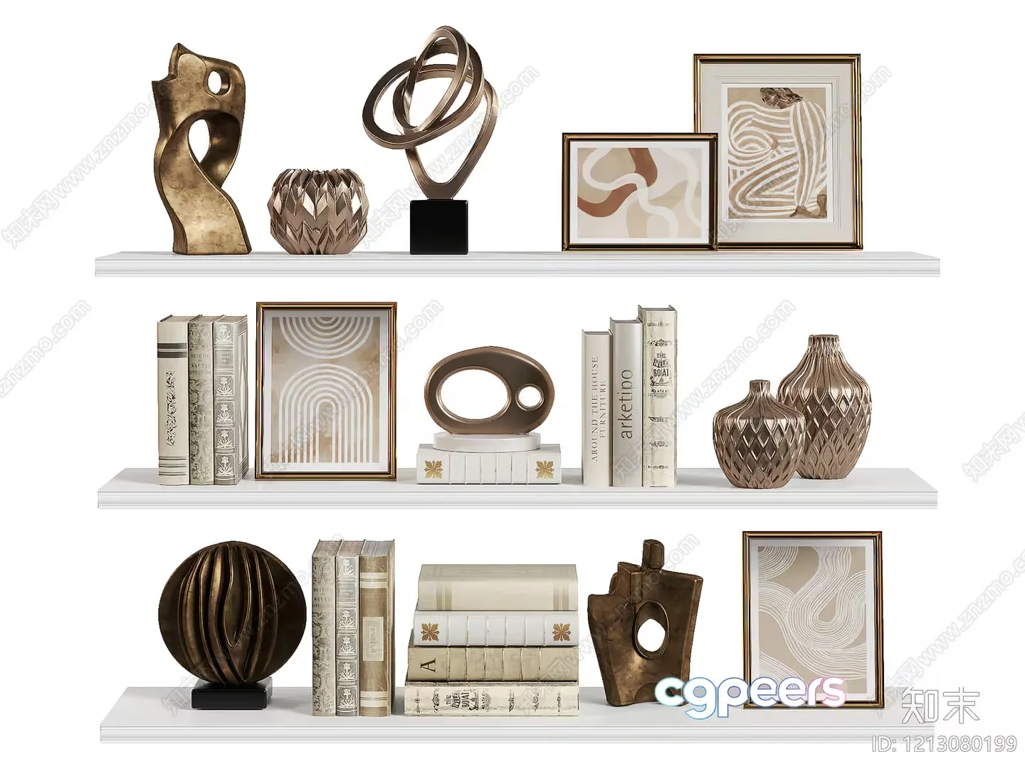 Modern Decorative Bookshelves 3D Model – 20670 – VRAY Render