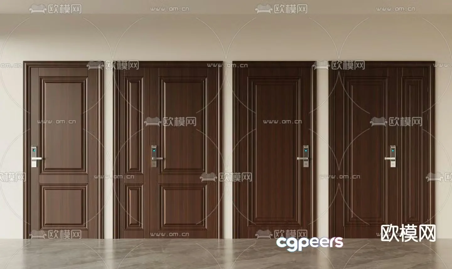 New Chinese style entrance door mother and child door security door 3D model