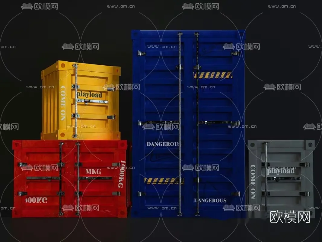 Blue And Yellow Storage Containers 3D Model – 6457 – VRAY Render