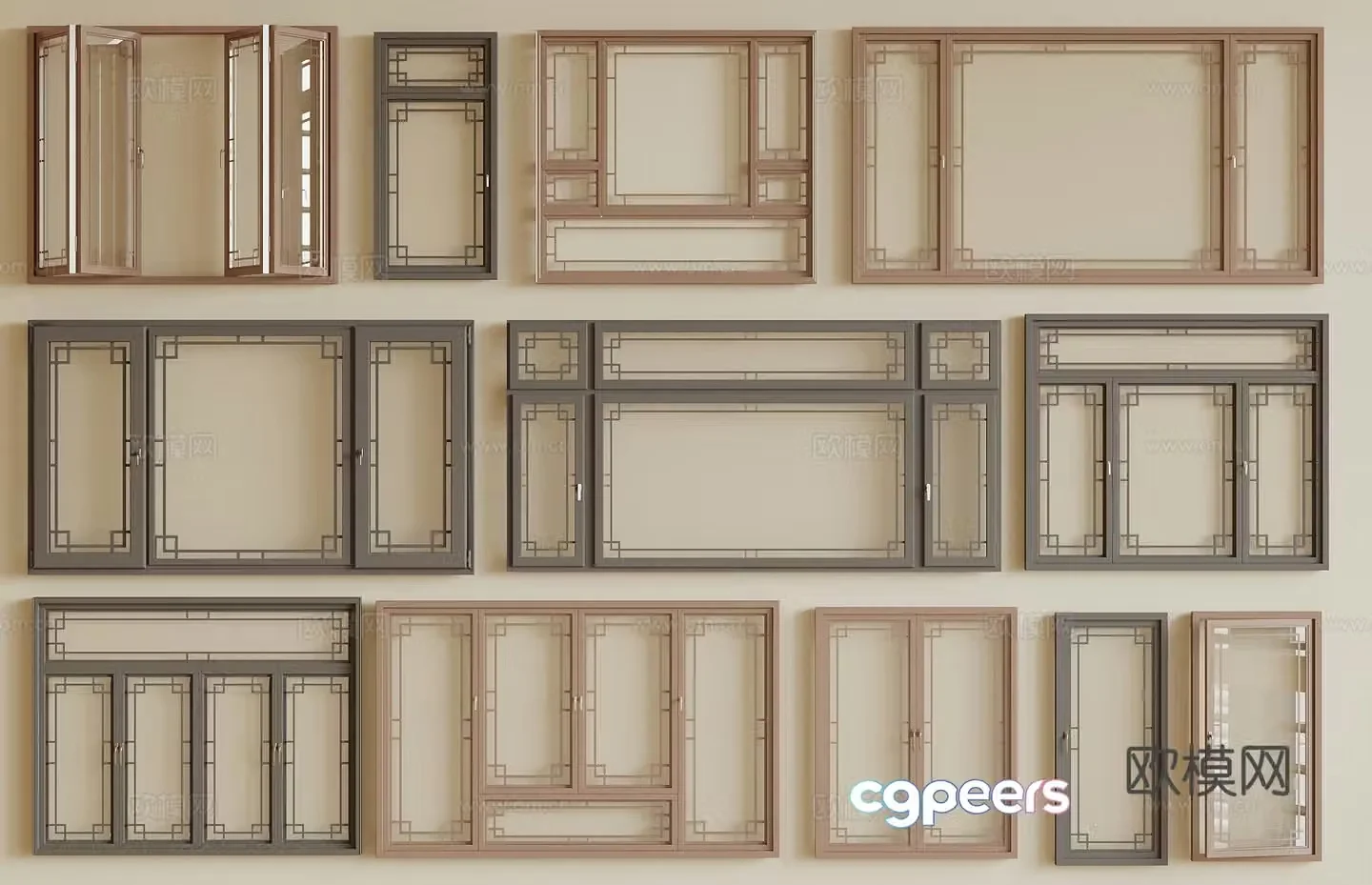 Chinese style windows New Chinese style windows Antique windows Casement windows Floor-to-ceiling windows Casement windows Bath windows 3D model