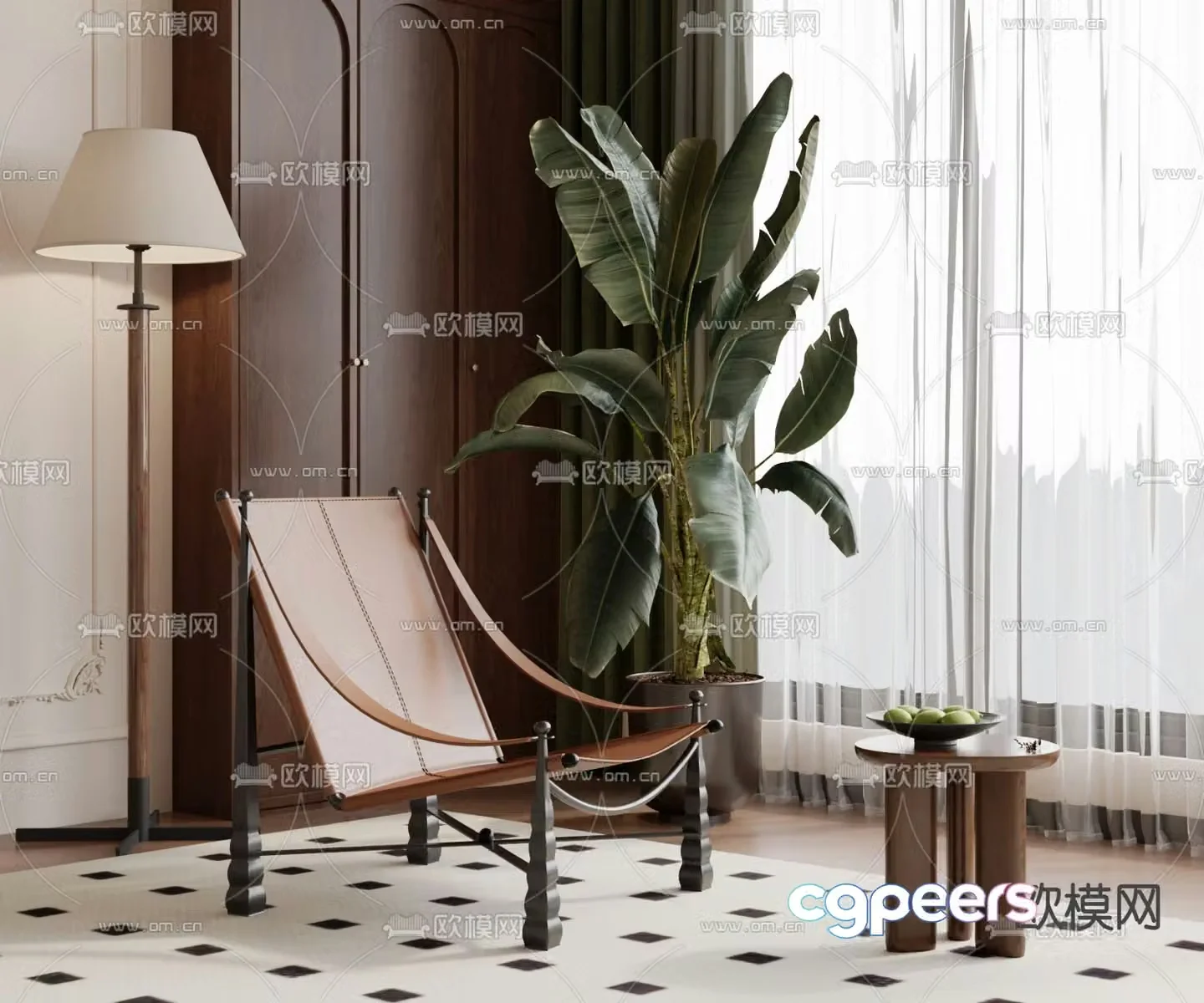 Medium style chair leisure chair 3d model