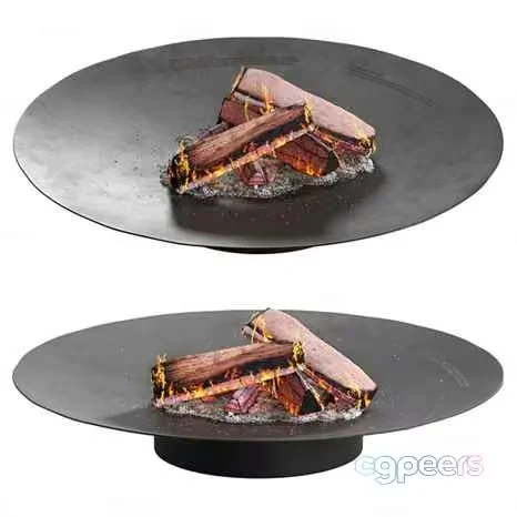 A Round Black Metal Fire Pit With A Flame 3D Model – 7637 – CORONA Render
