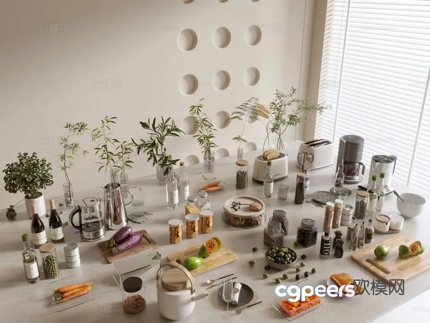 Modern ornament combination Kitchen supplies Kitchenware Tableware Kitchen appliances Art ornaments Dining table 3D model