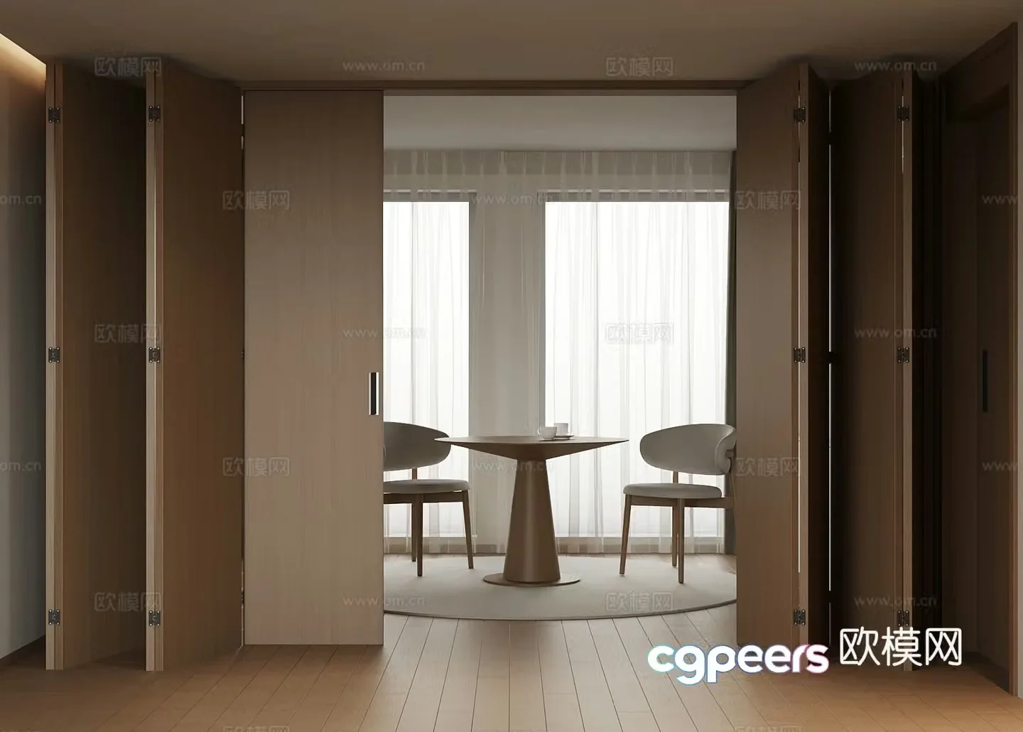 Modern solid wood folding door Dining table 3D model
