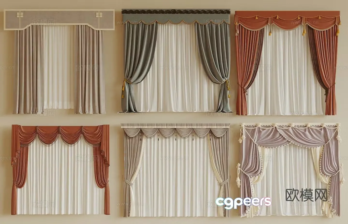 European and American general curtains European and American curtains American curtains French curtains 3D model
