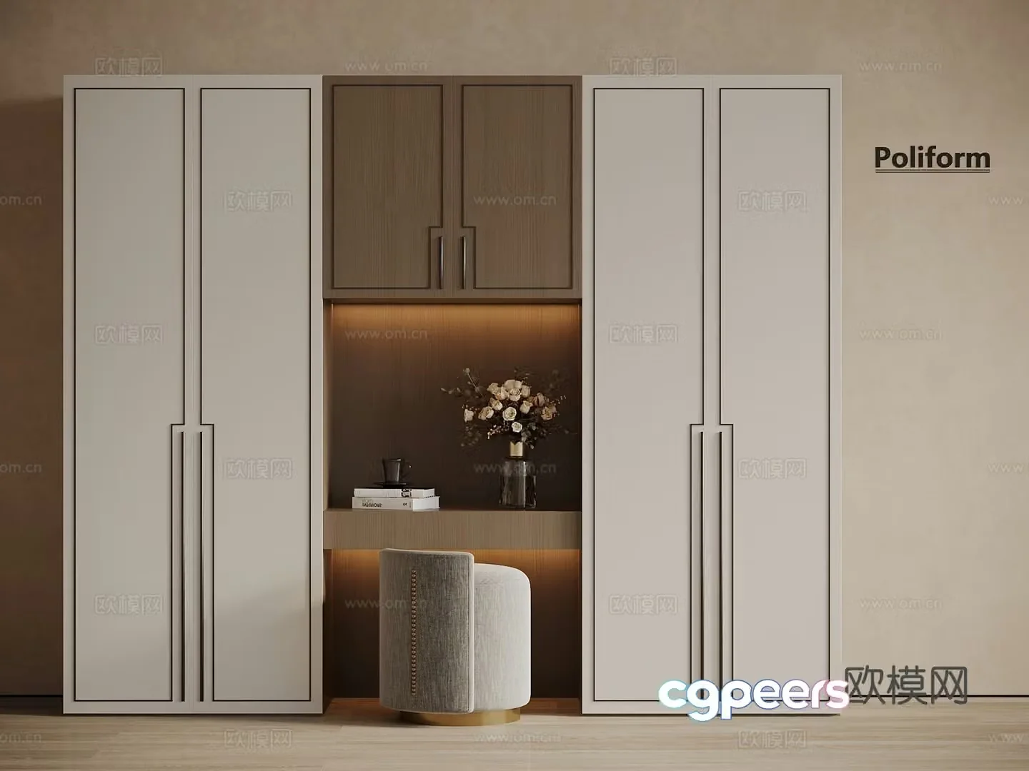 New Chinese style wardrobe bedroom wardrobe dressing table 3d model
