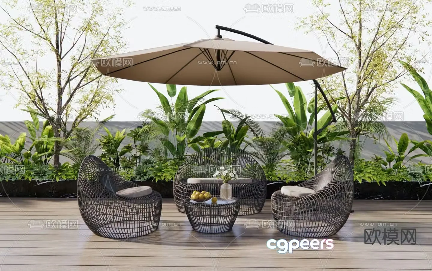 Outdoor sofa patio sofa parasol 3d model