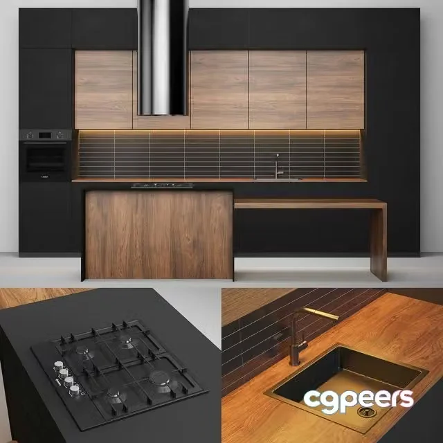 3ds Max Free – Modern black kitchen