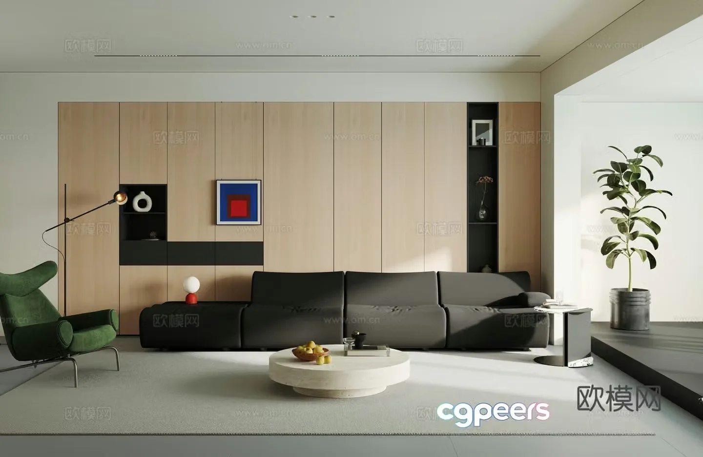 Modern simple home living room horizontal hall large flat living room without owner lights 3D model