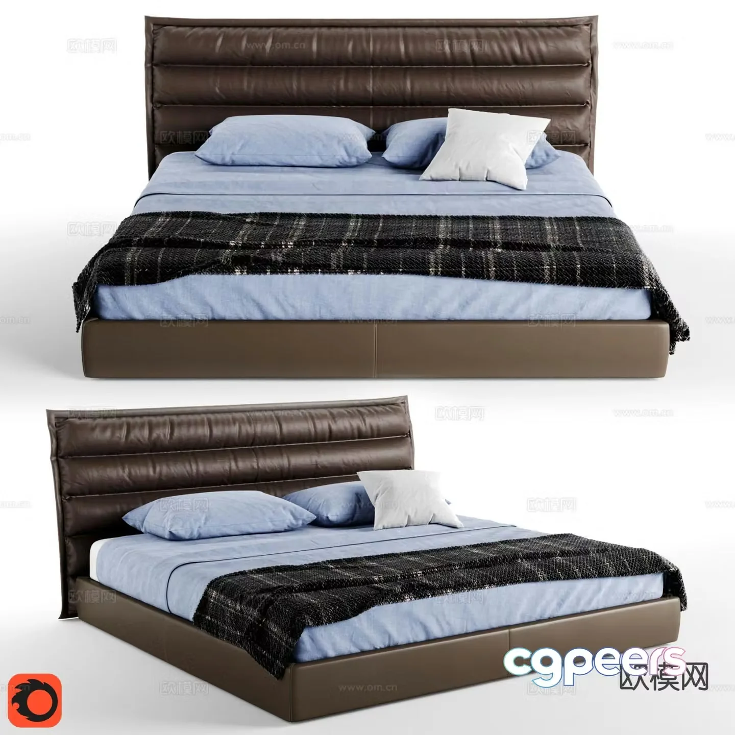 Italian double bed 3d model
