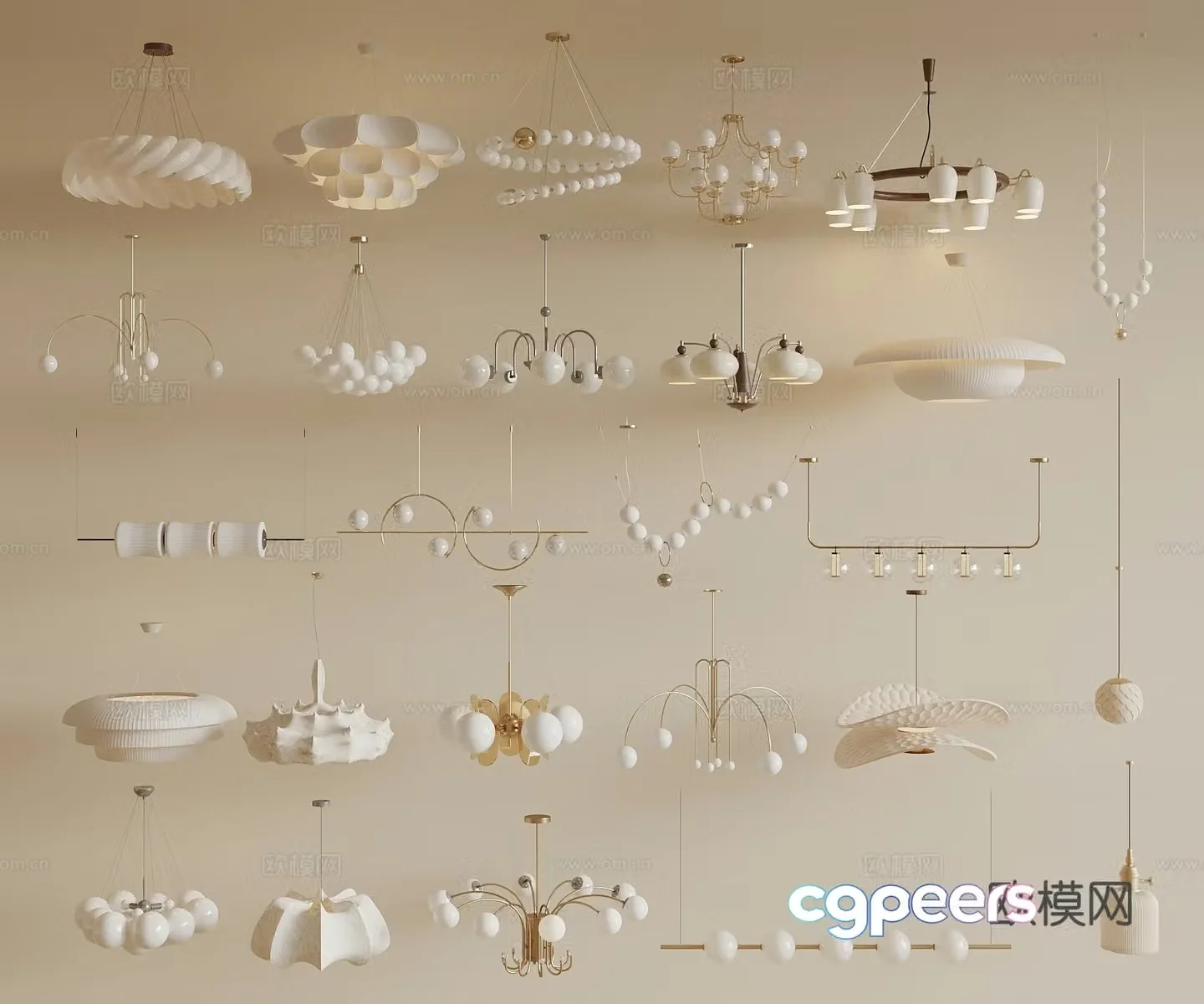French Cream Style Chandelier Modern Cream Style Chandelier 3D Model