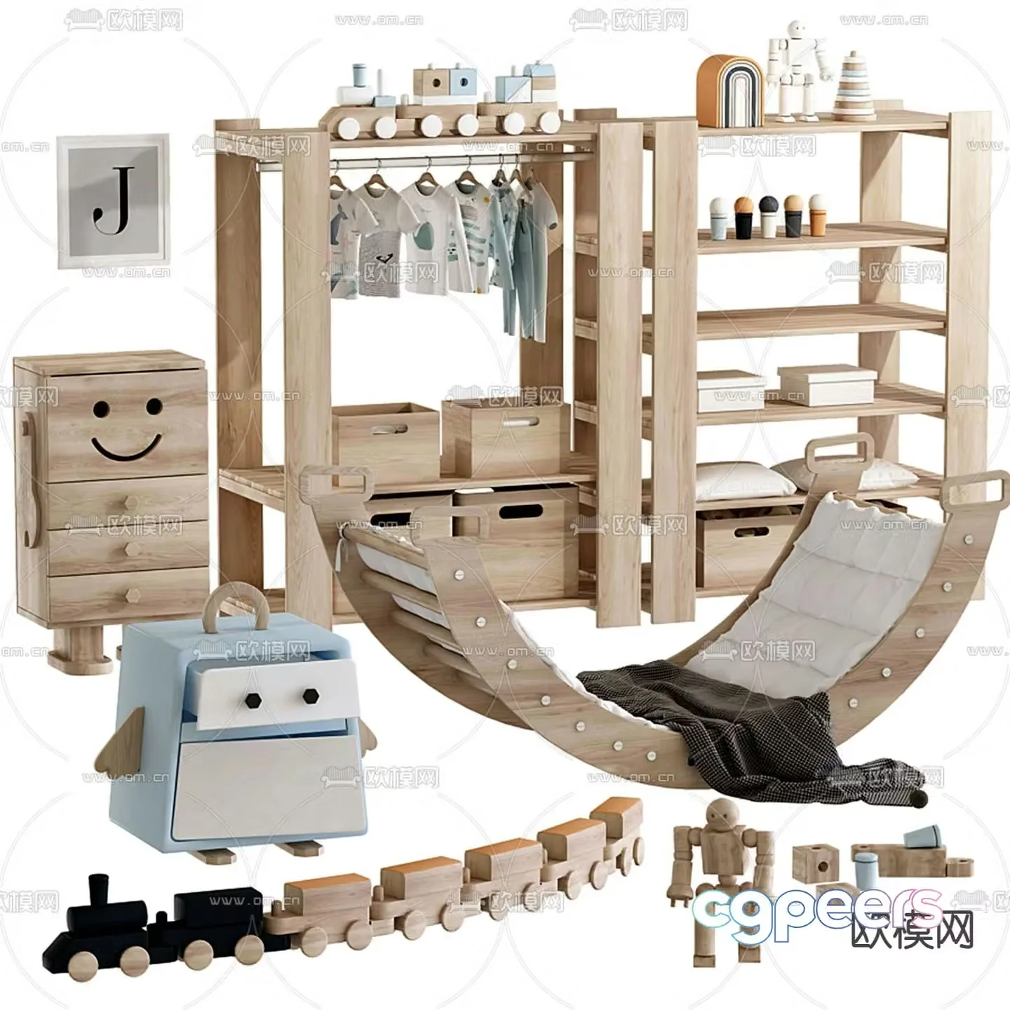 Nordic solid wood children’s cabinet 3D model
