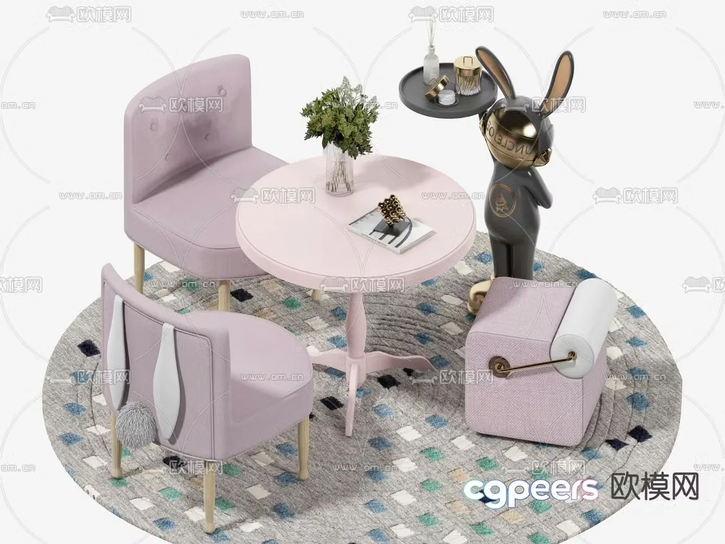 Nordic leisure children’s table and chairs 3d model