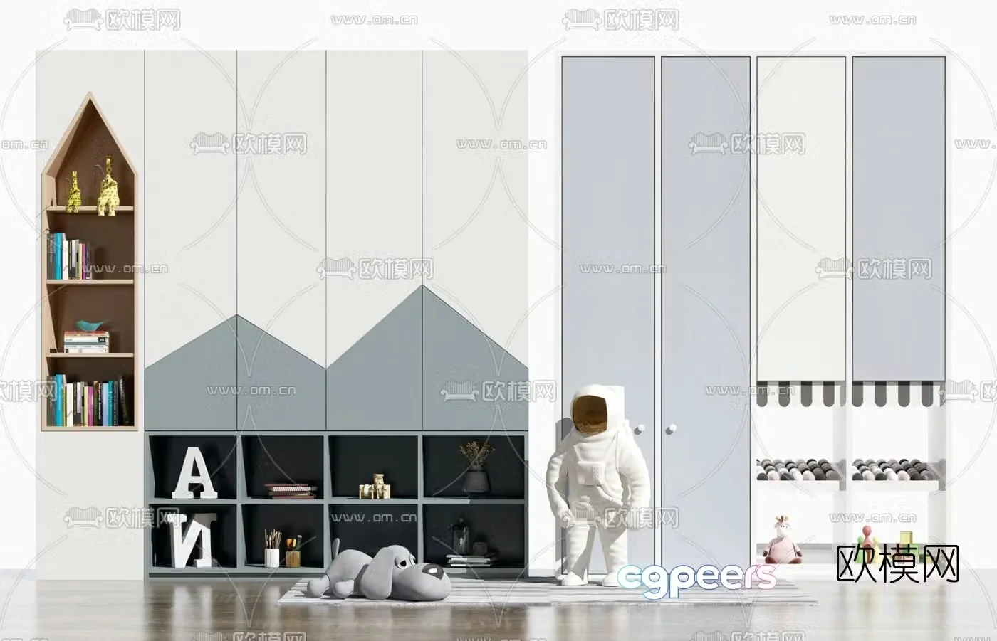 Modern children’s bookcase decorative cabinet 3d model