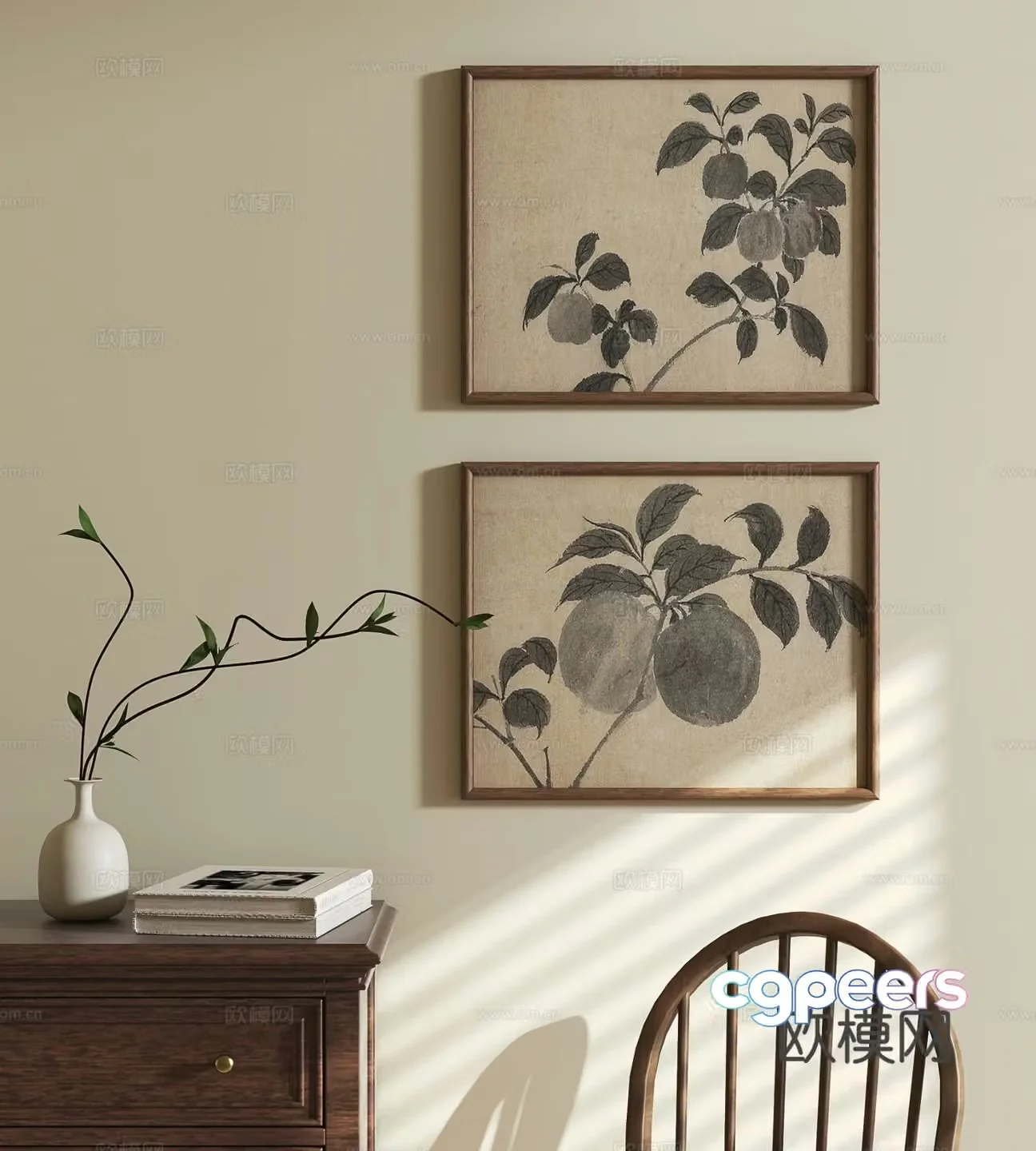 Medieval style botanical painting decorative painting 3d model
