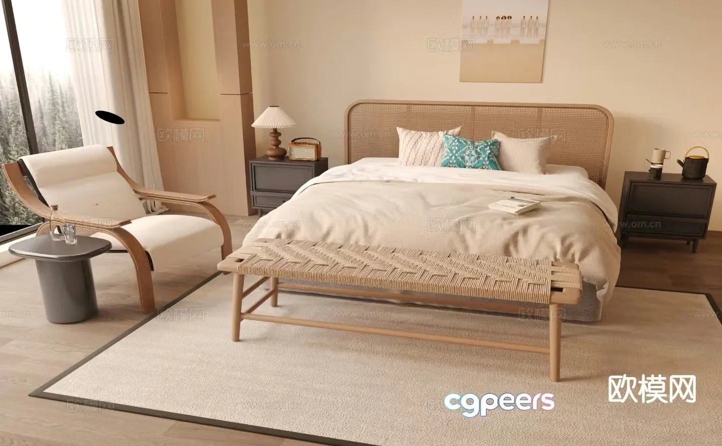 Medieval style double bed 3d model