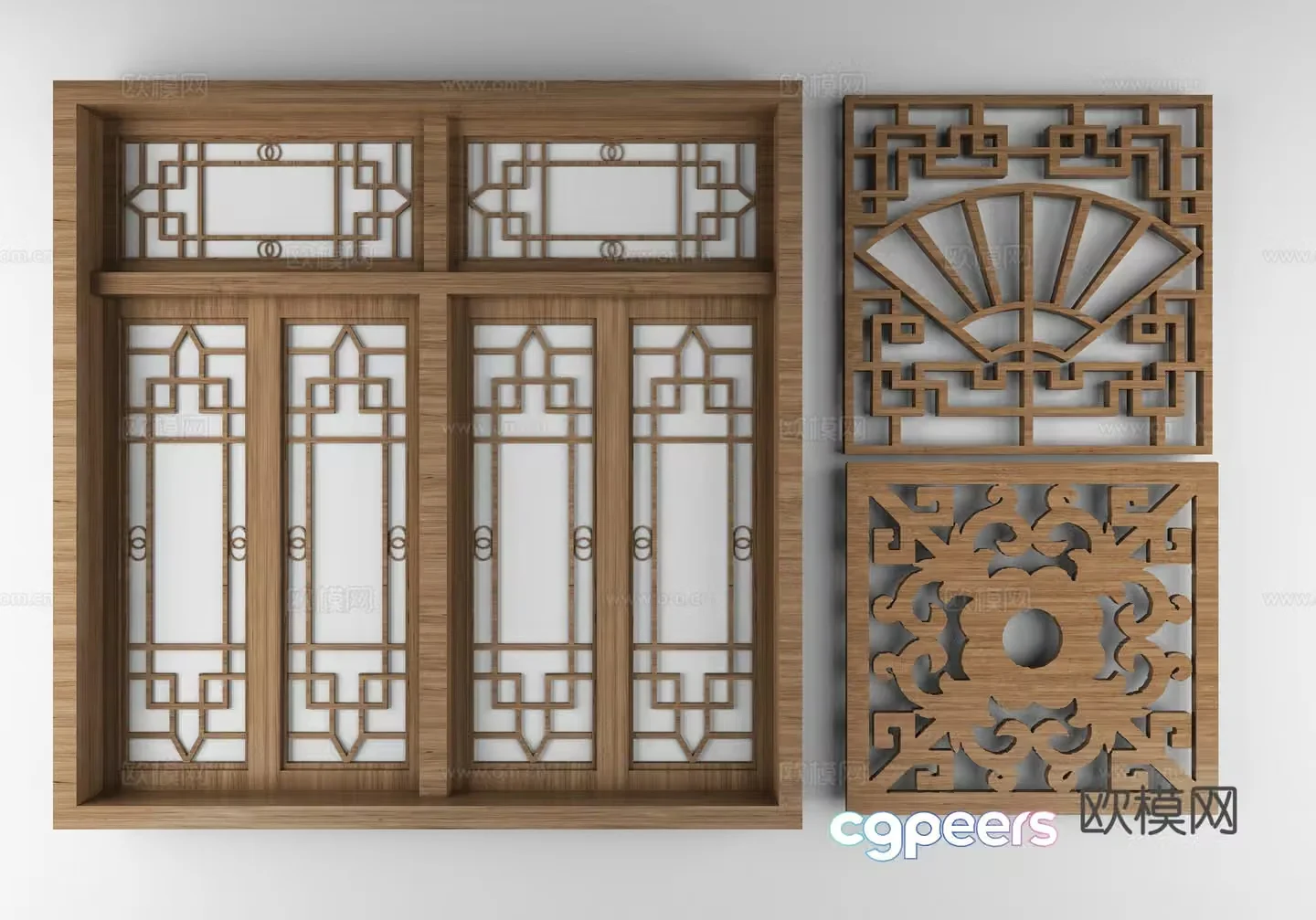 Chinese style flower window carving partition 3D model