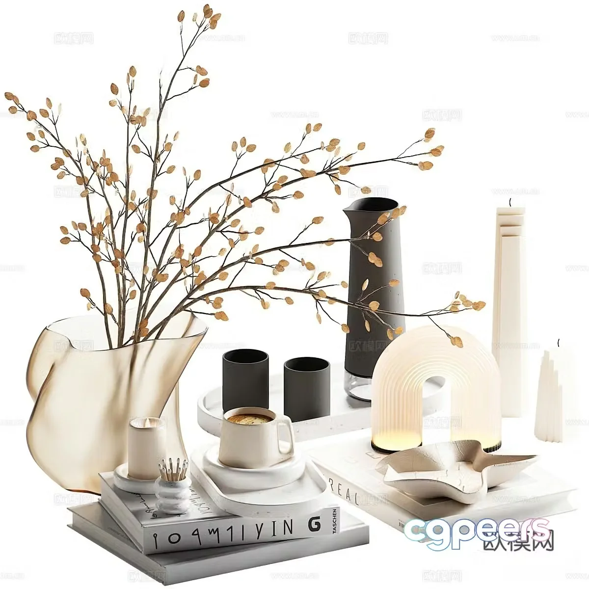 Modern decorations tableware vases books 3d model