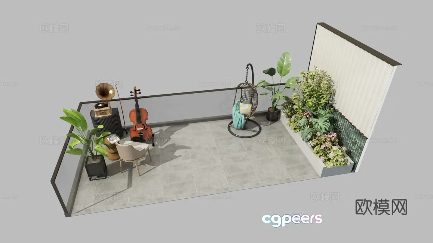 Modern terrace landscape 3d model