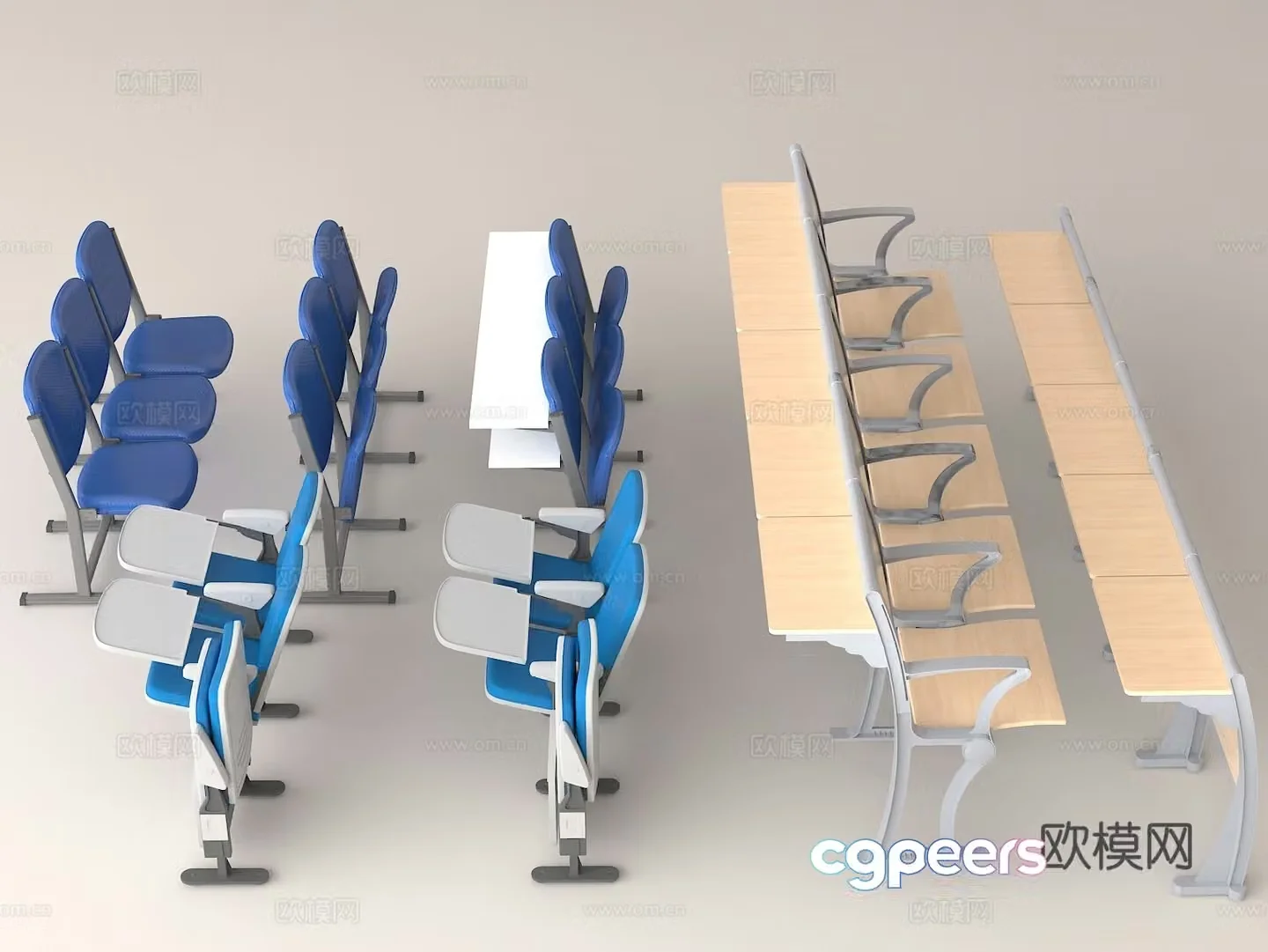 Multifunctional classroom table and chairs Training conference table and chairs Student table and chairs 3D model