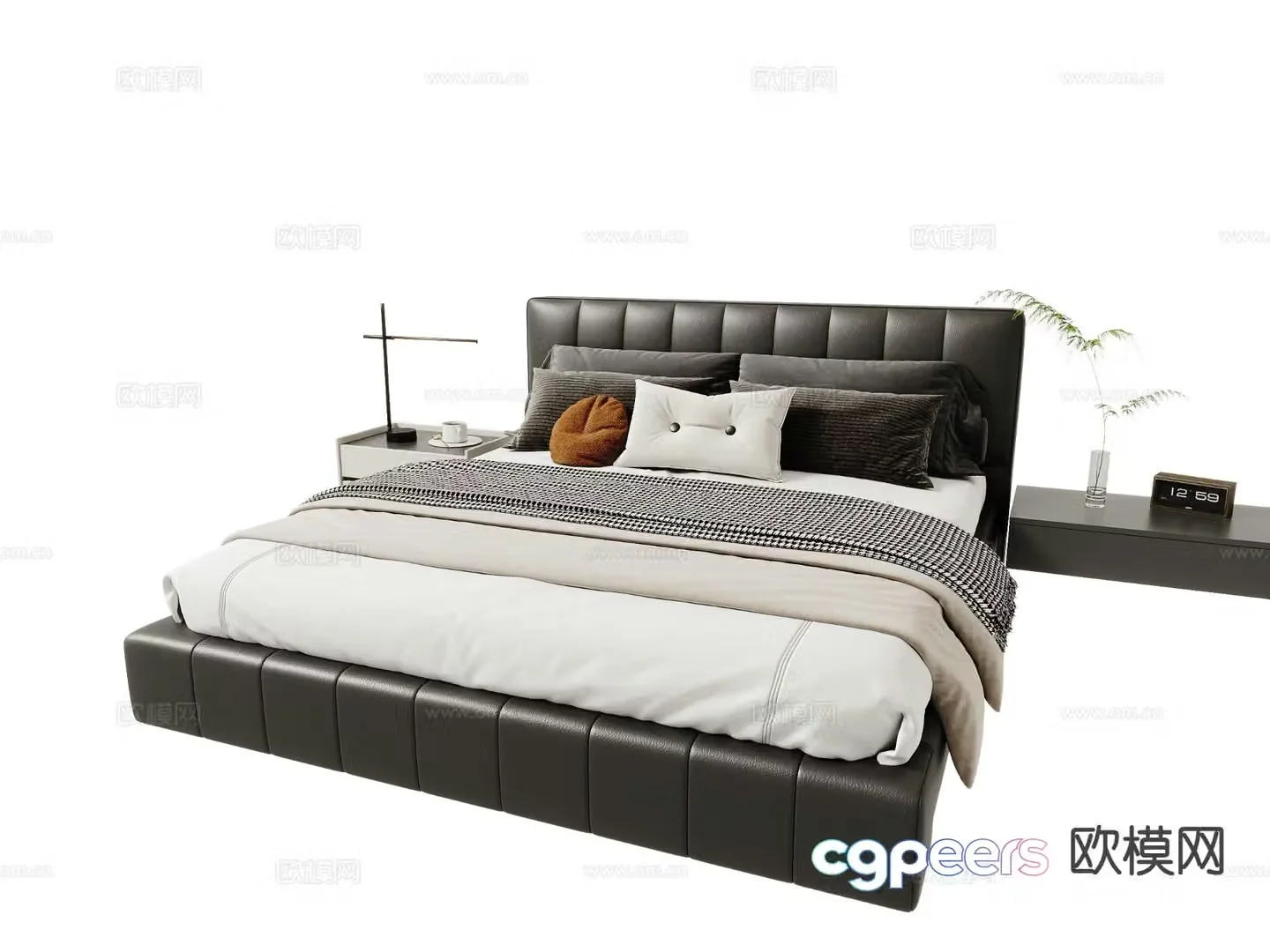 Italian double bed leather bed 3d model