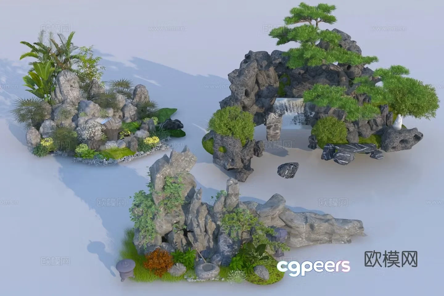 Modern rockery stone combination 3D model