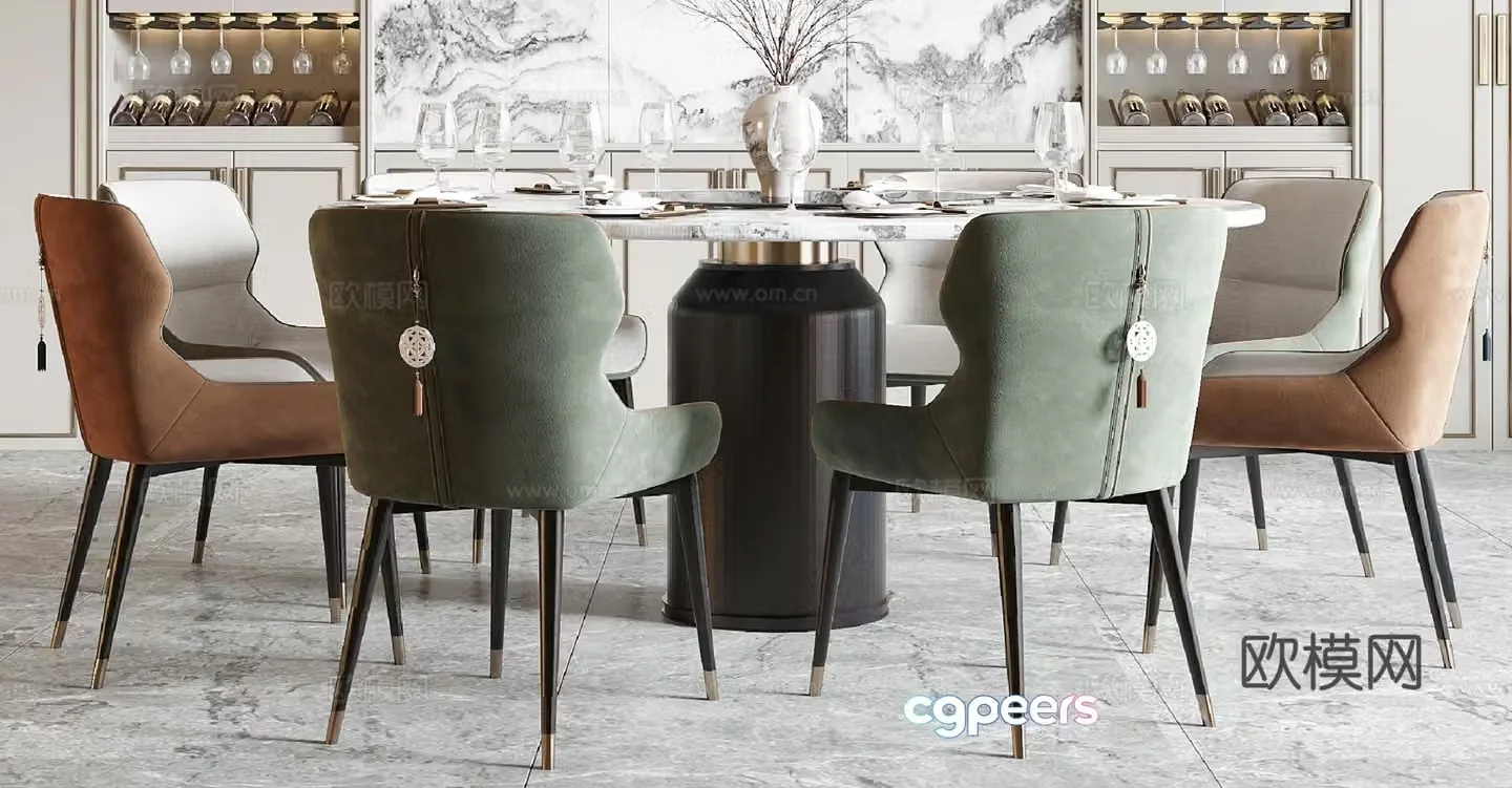 New Chinese dining table and chairs 3d model